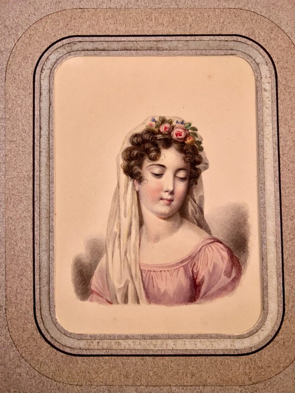 Watercolor portrait 19th Century Actrice as Flora. Cheap