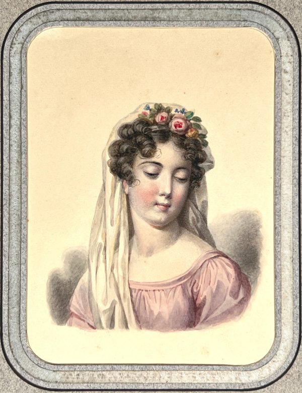 Watercolor portrait 19th Century Actrice as Flora. Cheap