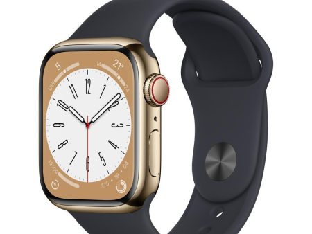 Apple Watch Series 7 (2021) GPS + Cellular 41 mm - Stainless steel Gold - Sport band Black For Sale